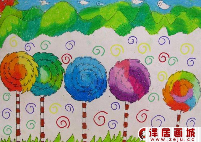 儿童水彩画，儿童风景画