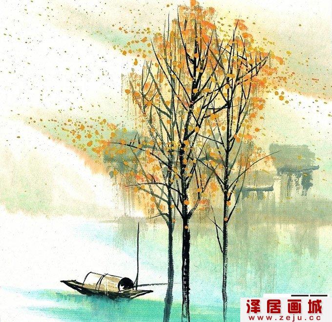 风景水粉画欣赏:秋天的梦想